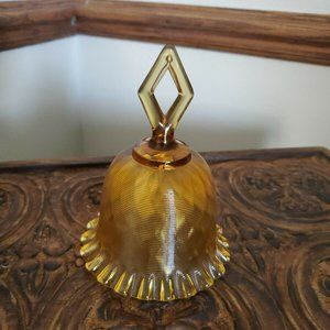 Vintage Fenton Amber Glass Bell Ribbed and Ruffled Edge w/ Diamond Shaped Handle